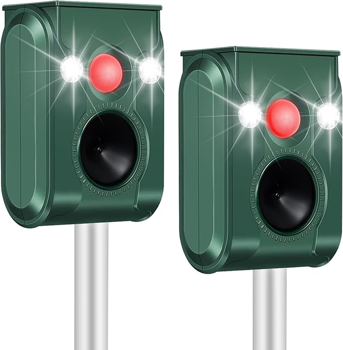Cat Repellent Outdoor 2 Pack Solar Animal Repeller Ultrasonic with Motion Sensor and Flashing Light - Waterproof Skunk Deer Bird Raccoon Squirrel Cat Deterrent for Yard Garden Farm