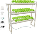 INTBUYING PVC Hydroponics Growing System 54 Sites 6 Pipes Grow Kit for Leafy Vegetables 3 Layers 2 Rows Vertical Hydroponic Kit with 110V Pump Hose Basket Planting Sponges