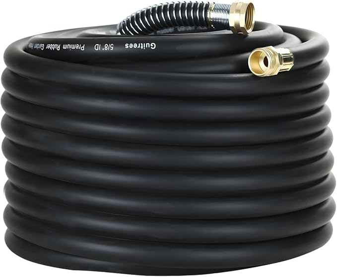 100FT 5/8 Heavy Duty Rubber Garden Hose - 300psi Working 1000psi Burst - Hot/Cold Water - Five-Layered Braiding for Durability - Versatile for Gardening Agriculture Construction(Black)