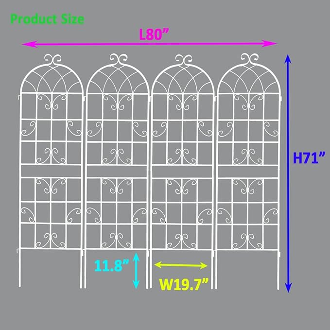 Metal Garden Trellis Rustproof Arched Fence for Climbing Plants Outdoor Flowers Vegetables Elegant Flower Trellis for Garden Decor Wall Brackets Black &amp White 71 x 19.7 (Cream White 4 Pack