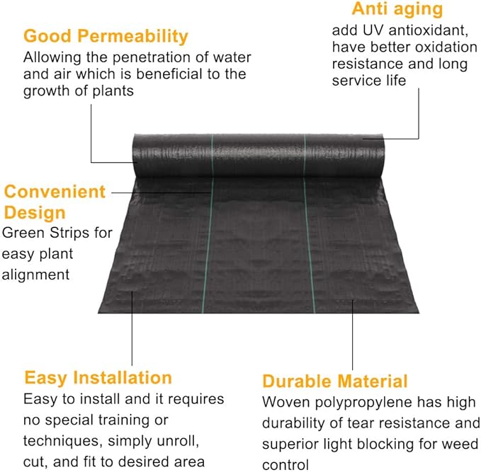 6.5x300ft Weed Barrier Landscape FabricsHeavy Duty Woven Landscape FabricDriveway Fabric Ground CoverGarden Ground Cover Weed Control Fabricsfor Patio Lawn Flower Bed Pathway Greenhouses (Black)