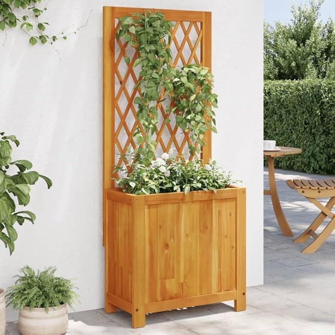 Garden Planter with Trellis Outdoor Raised Garden Bed Planter with Trellis Wooden Flower Standing Planter Box 21.7x11.6x52 Solid Wood Acacia-133