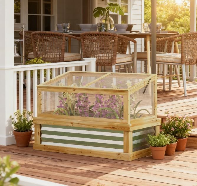 Raised Garden BedWooden Cold Frame Planter with Lean to GreenhouseRaised GFlower Bed Kit