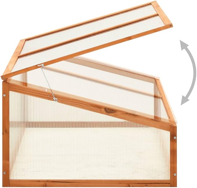 Wooden Garden GreenhouseWood Raised Plants Bed Raised Flower Planter Box Garden Wood Cold Frame Greenhouse Flower Planter Brown 39.4x25.6x15.7 Firwood-682