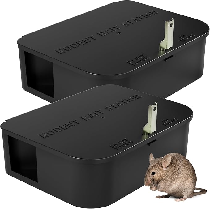 Rat Station Box with 1 Key Complete Rodent Solution Keeps Rats Away Pet &amp Child-Safe Lock &amp Key Available Reusable &amp Long-Lasting Indoor &amp Outdoor 2 Pack