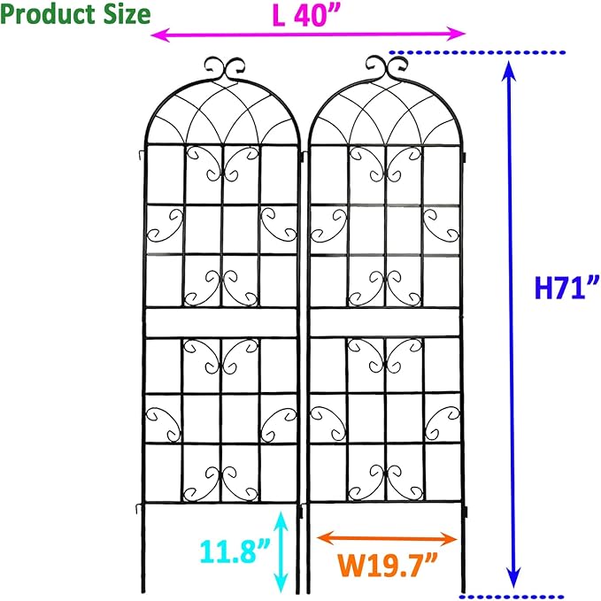 2 Pack Metal Garden Trellis 71 x 19.7 Rustproof Outdoor Plant Climbing Trellis for FlowerVegetables (Black)