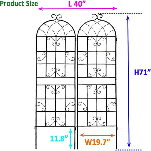 2 Pack Metal Garden Trellis 71 x 19.7 Rustproof Outdoor Plant Climbing Trellis for FlowerVegetables (Black)