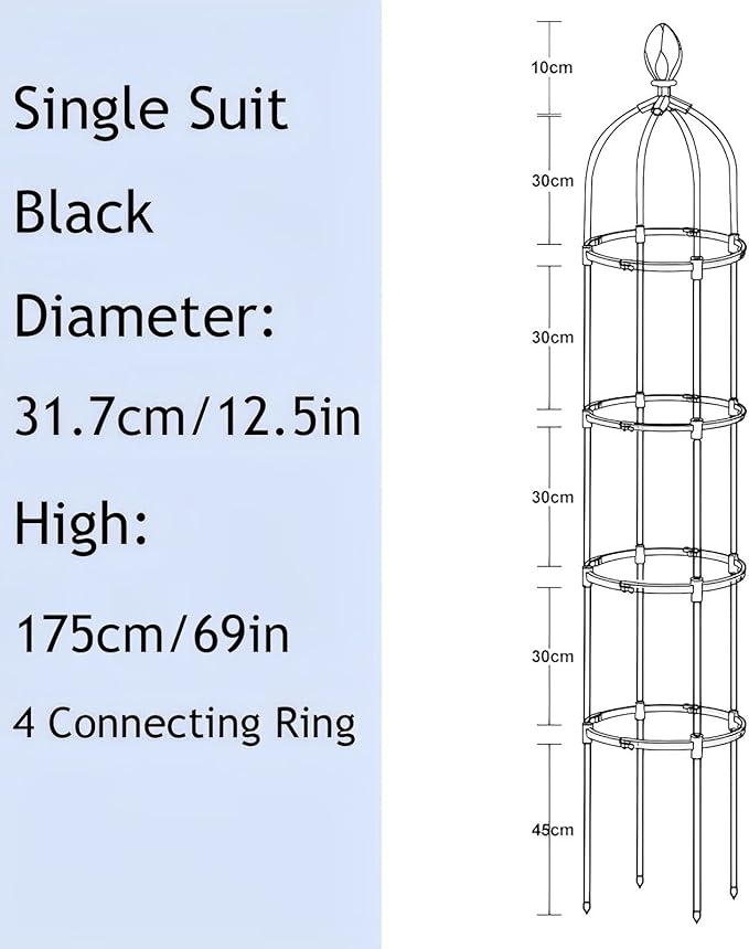 Potted Plant Stand Climber Garden Trellis Rose Obelisk Tomato Cage Decorative Garden Trellis for Fruits Vegetables Flowers Black (Color : Black Size : 175x31.7cm)