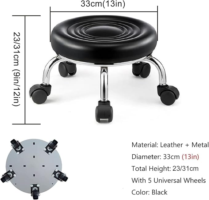 Low Roller Seat Wheel Stool Heavy-Duty Mechanic Roller Seat 360-degree Swivel Stool Portable Small Rolling Stool Short Chair for Pedicure Cleaning Gardening(Black23x33cm)