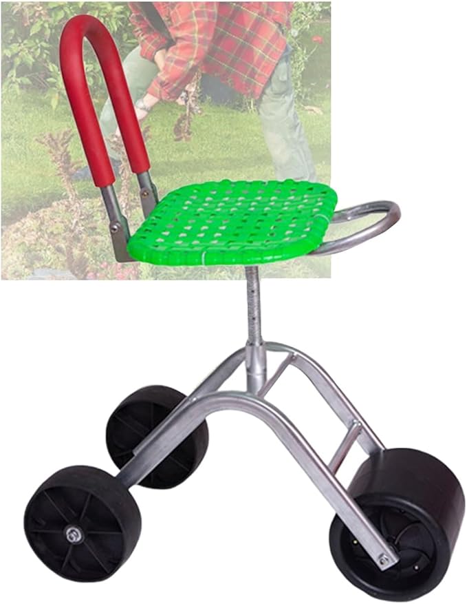 Foldable Gardens Cart with SeatRolling Gardening Stool with Adjustable 360° Swivelfor Lawn Yard(Green)
