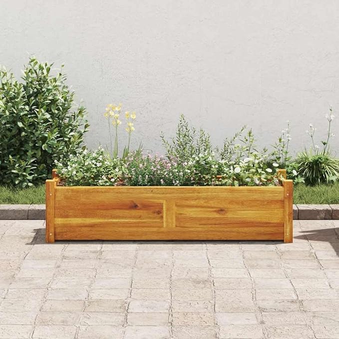 Brown Acacia Wood Raised Garden Bed 39.4 x 11.8 x 9.8 Inch Planter Box for Outdoor Plants Durable Rustic Elevated Garden Bed for Gardening