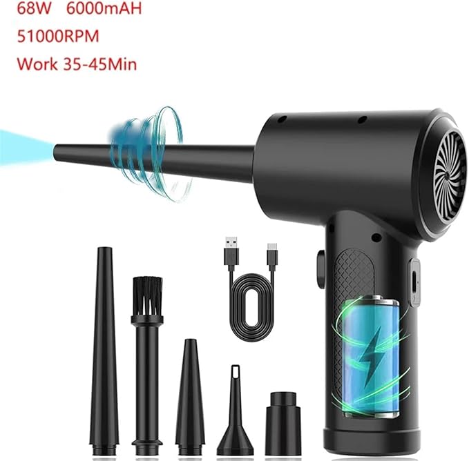 Compressed Air Duster for Computer Keyboard PC Car Clean 51000 RPM USB Charging Portable Electric Dedusting Wireless Air Blower