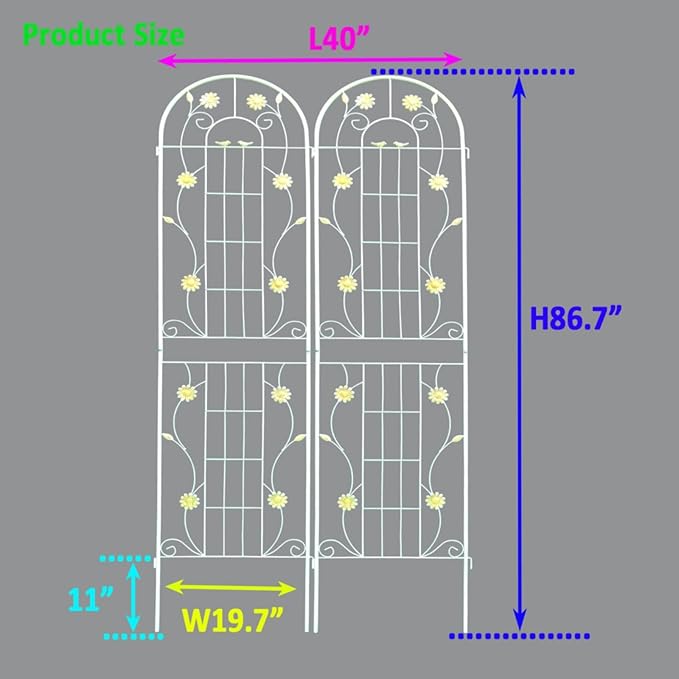 Metal Garden Trellis for Climbing Plants Vines Rose Rustproof Trellis for Outdoor Decor Garden Backyard Patio Outdoor Flower Support Easy Assembly 86.7 x 19.7 (Cream White 2 Pack)