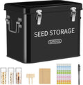Blulu 85 Pcs Seed Storage Organizer 3 Compartment 30 Slot Metal Seed Saving Box with Lid and Lock with 1 Marker Pen 20 Plant Labels 30 Envelopes 30 Bottles Stickers for Garden Flower Plant(Black)