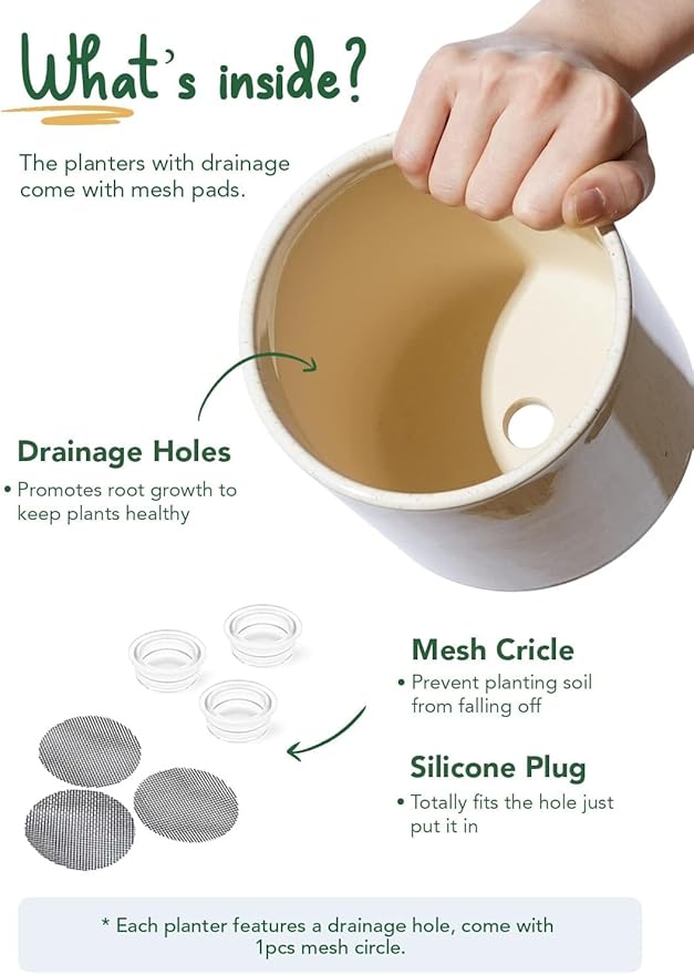 LE TAUCI Ceramic Pots for Plants 10/8/6 Inch Indoor Planters with Draiange Hole Silicone Plug &amp Mesh Pad Modern Minimalist Pots for Home Office Set of 3 Glossy Linen Birch