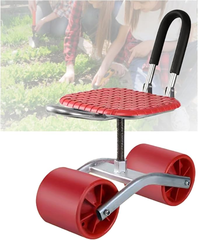 Rolling Gardening Work Stool Garden Stool Cart Bearing 150kg20-33cm Adjustable HeightSeat 360° Rotation for Orchards Farms(Red)