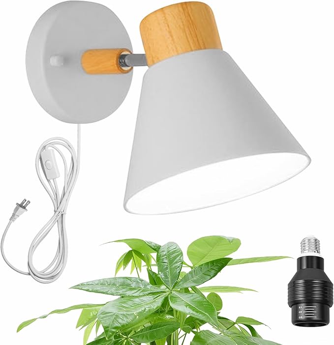 Hook Type Wall Mounted Plant Light Full Spectrum 4500K 10W Adjusted Angle &amp Light Beam Range 15°-60° Modern White Metal Wood Wall Lamps for Indoor Growing Plants Flowers