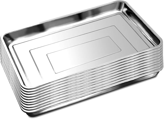 10 Pack Large Stainless Steel Seedling Trays Heavy Duty Metal Water Catch Trays for Nursery Pots Transplant Seed Germination &amp Propagation Flats (17.5 inch×13.56 inch 1.18 Height)