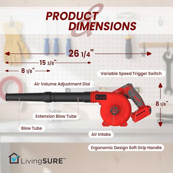Cordless Compact Leaf Blower Vacuum by LivingSURE Lightweight Electric Handheld Blower for Lawn and Leaf Care Patio Cleaning Dust Cleaner - Battery Not Included