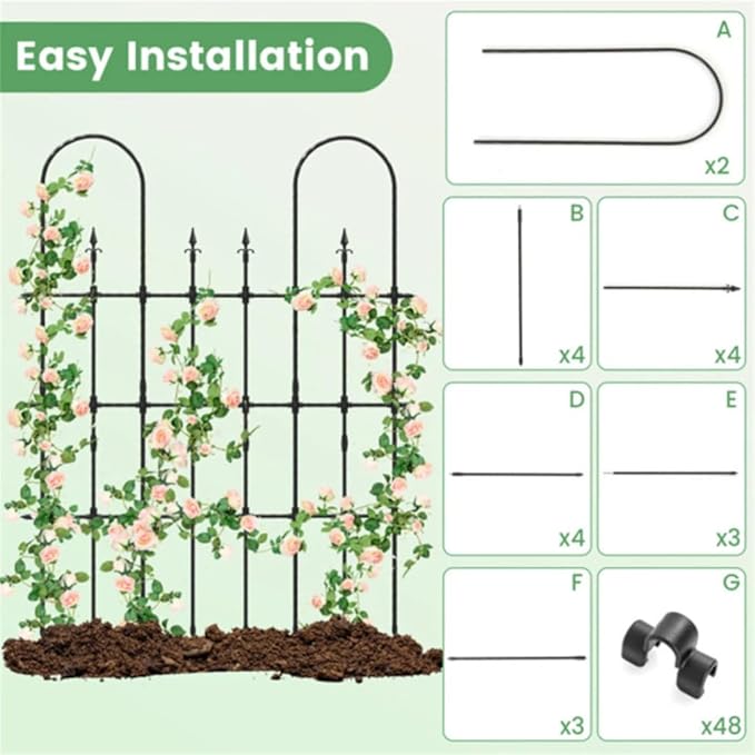 58 x 73 Inch Metal Garden Trellis for Climbing Plants Black Metal Coating Rustproof Perfect for Supporting Climbing Plants Outdoor