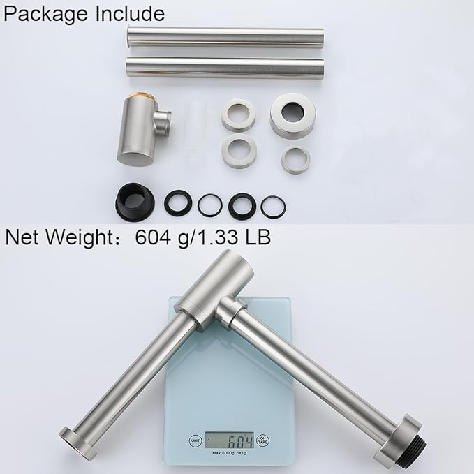 RANDOM Brass Round Bottle P-Trap 1 1/4Raise and Lengthen Adjustable Basin Sink Waste Drain Trap KitBrushed Nickel.RD-83888BN-L