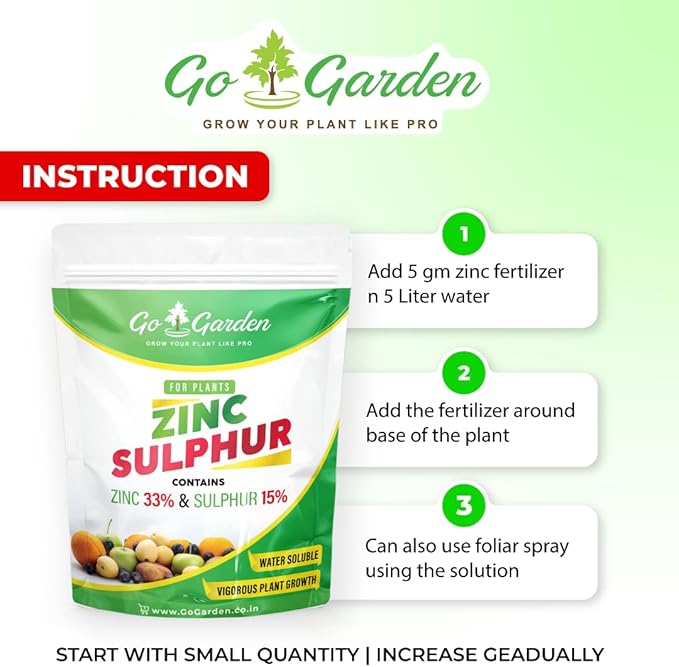 Go Garden Zinc Sulphate (33%) Fertilizers for Potted and Gardening Plant - Fertilizer for All Types of Plants 900 G Powder