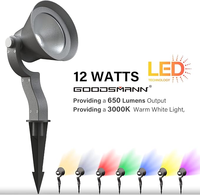 GOODSMANN Low Voltage RGBW Landscape Spotlight Lights 12W 9 Color LED Changing Outdoor Landscape Lighting Bronze 12V Tree Light &amp Wall Wash Light for Yard &amp Garden Festive Decorative Light