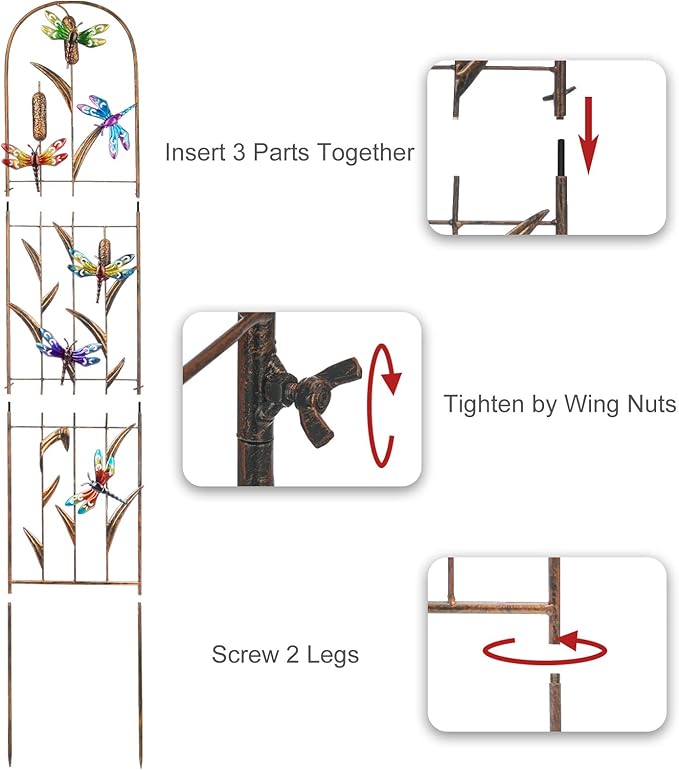 SUNNYPARK Set of 2 Dragonfly Metal Garden Trellis for Climbing Plants Decorative Vegetables Flowers Vine Trellis for Outdoor Patio 60'' H x 11'' W