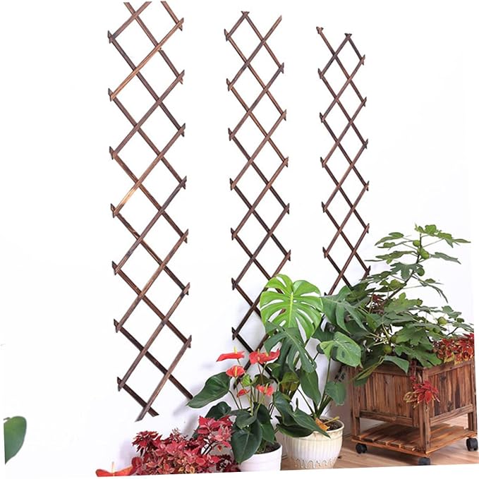 Expandable Wooden Garden Trellis Thick Carbonized Wood Climbing Plant Support Wall-Mounted Fence Panel for Outdoor Garden Decoration and Plant Climbing