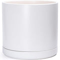 D'vine Dev 16 Inch Ceramic Planter Pot with Drainage Hole and Saucer Indoor Cylinder Round Planter Pot White 94-O-H-1