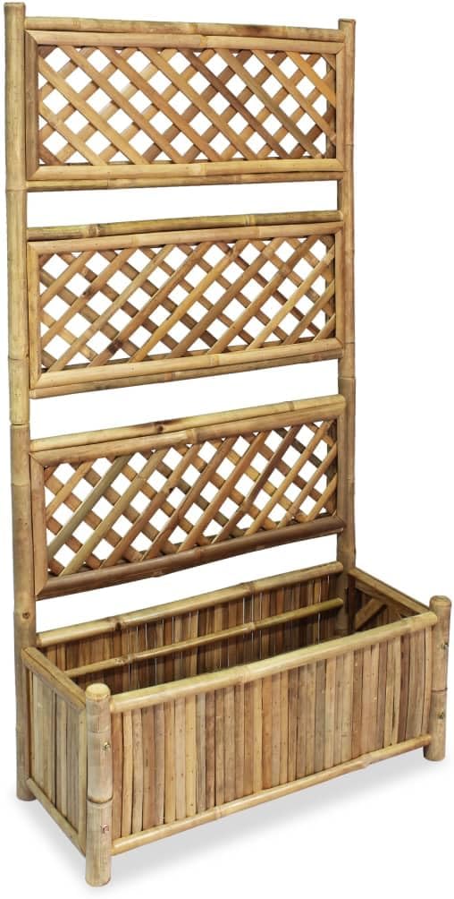 Garden Raised Bed Natural Bamboo 27.6x11.8x53.1 inch Outdoor Planter with Trellis for Climbing Plants Patio Deck Balcony