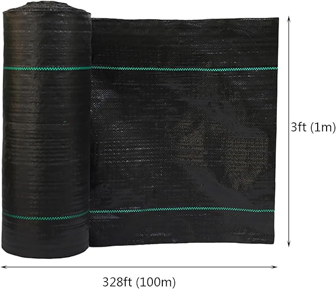 Weed Control Membrane UV Stabilised Ground Cover Membrane Trimmable Black Woven Roll Weed Barrier Perfect for Gardens Patios Flower Beds Landscaping(1 * 100m)