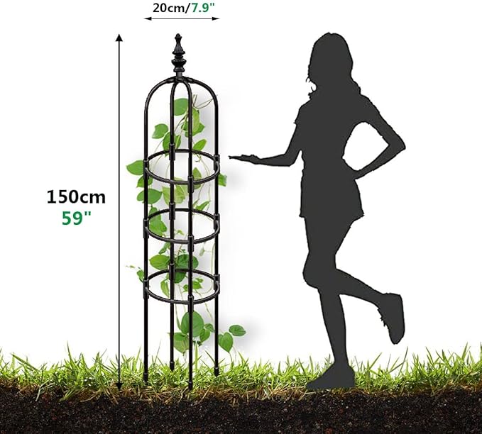 Tower Garden Trellis Obelisk Plant Support Plastic Coated for Outdoor Indoor Potted Plants Tomato Rose5ft Tall Rose Garden Trellis Black 1pc