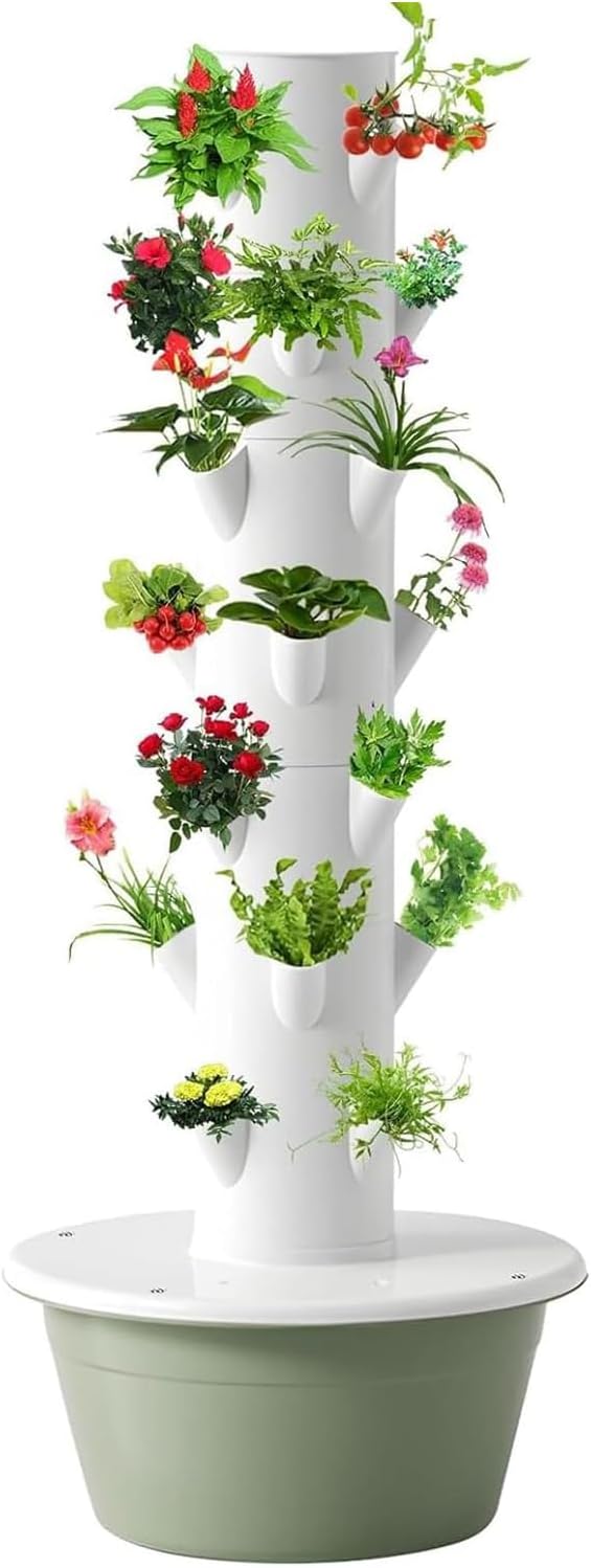 Hydroponic Tower Growing System Vertical Garden Suitable for Indoor and Greenhouse Grow Herbs and Vegetables Houseplant Farming with Water Circulation and Automatic Timer7 Layer