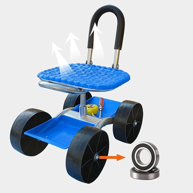 Rolling Garden Stool with Wheels - 360° Swivel Seat Cart | Outdoor Planting Chair with Tool Tray for Weeding &amp Gardening | Portable Scooter for Easy M