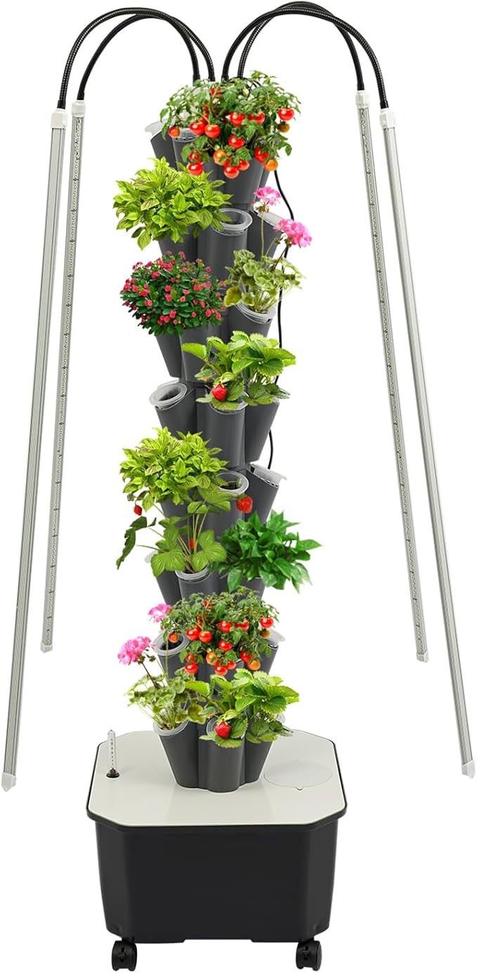Hydroponics Growing System Kit 8-Layer Hydroponic Tower 40 Planting Holes Vertical Gardening System with LED Light Hydroponic Germination Kit for Indoor and Outdoor