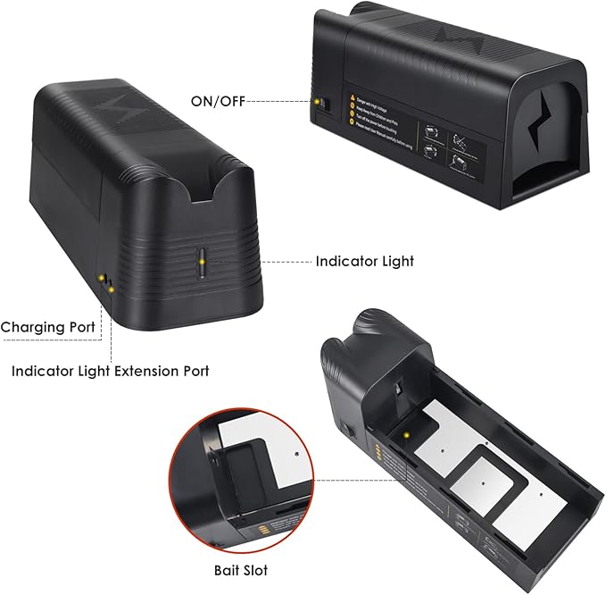 2026 Rat Trap Electric Mouse Trap Zapper with Powerful VoltageRechargeable Reusable Electric Mice Trap Rodent Zapper Electronic Mouse Traps Shock Killer for Indoor Kitchen Attic Warehouse Home