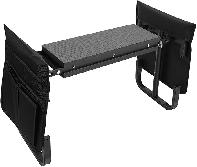 Garden Kneeler Seat Height Adjustable Foldable Gardening Stool Bench with 2 Tool Pouches for Kneeling Sitting Gardening Camping Picnics (Black)