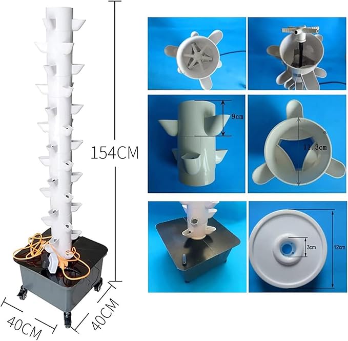 Hydroponics Tower Garden Hydroponic Growing System for Indoor Herbs Fruits and Vegetables - Aeroponic Tower 15 Layer 45 Plant Sites with Hydrating Pump Adapter Net P
