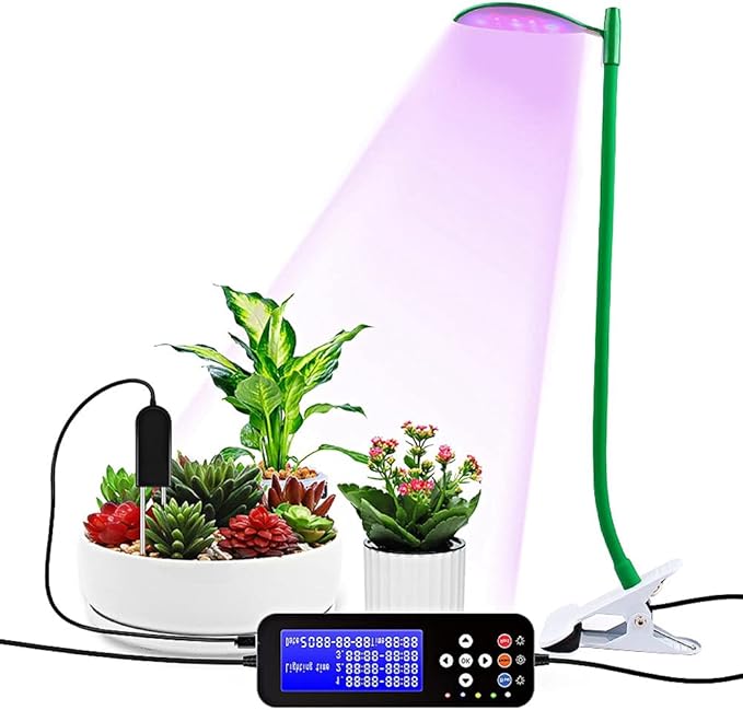 21LEDs Grow Light with Flexible Gooseneck Clip for Indoor Plants Energy-Efficient LED Plant Lamp with Timer Brightness &amp Humidity Control LCD Display for Greenhouse Gardening