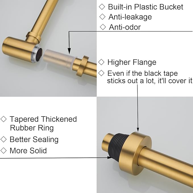 RANDOM Brass P Trap with Bathroom Sink Stopper Kit Without OverflowChampagne Bronze U-Shape 1-1/4 inch Sink Trap with 11.6″ Slip Joint Extension TubeAdjustable Height Sink Drain Bottle P-Trap Kit