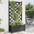 Solid Wood Garden Planter with Trellis Wood Raised Garden Bed Planter with Trellis Outdoor Garden Box for Climbing Plants Black Solid Wood Fir-770