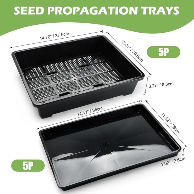 5 Pack Soil Blocking Trays(14x12x3) Plastic Flat Plant Tray for Holding or Collecting Drainage Water Elevated Microgreen Seed Starter Tray for Seed Germination (Black)