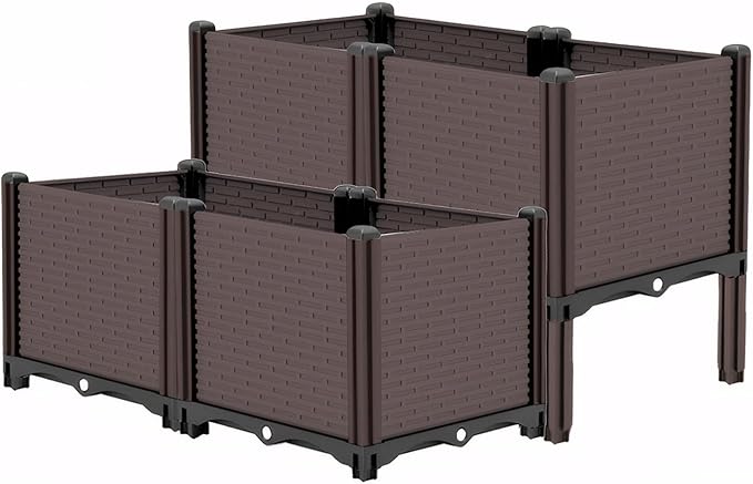 31.5X31.5X11 Raised Garden Beds Outdoor Heat And Frost Resistance Planters Herbs Garden Box With Drain Outlet Polypropylene Planter Boxes Outdoor For Vegetables And Flowers 440lbs Capacity
