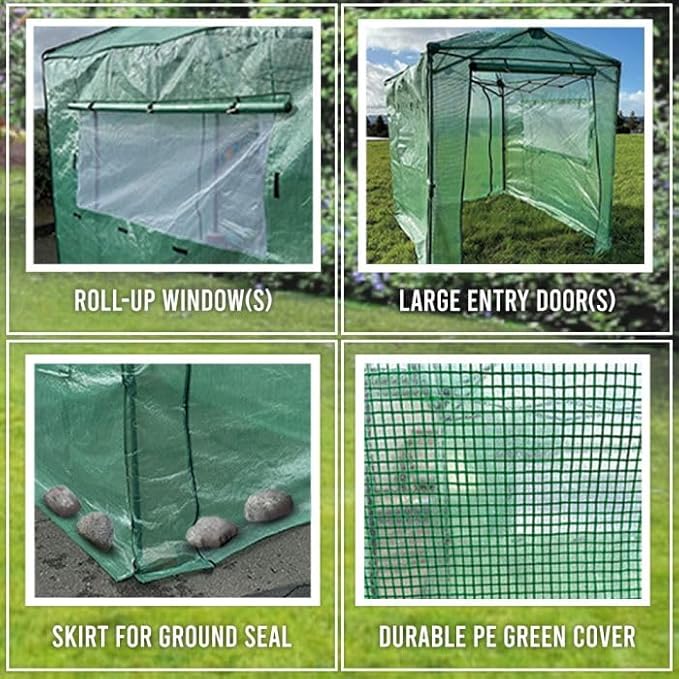 Garden Winds Custom Fit Replacement Cover Compatible with The Crown Shades GHPE48GR00 8’ x 6’ Portable Walk in Instant Pop Up Greenhouse Zipper Entry Doors Mesh Side Windows - PE Fabric - Green