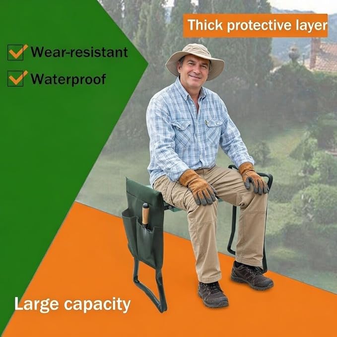 2 in 1 Upgraded Garden Kneeler and Seat with EVA Thicken &amp Widen Soft Kneeling PadHeavy Duty Foldable Gardener Stool with 2 Tool PouchesGardening Gifts for Women Mom Men Seniors Use