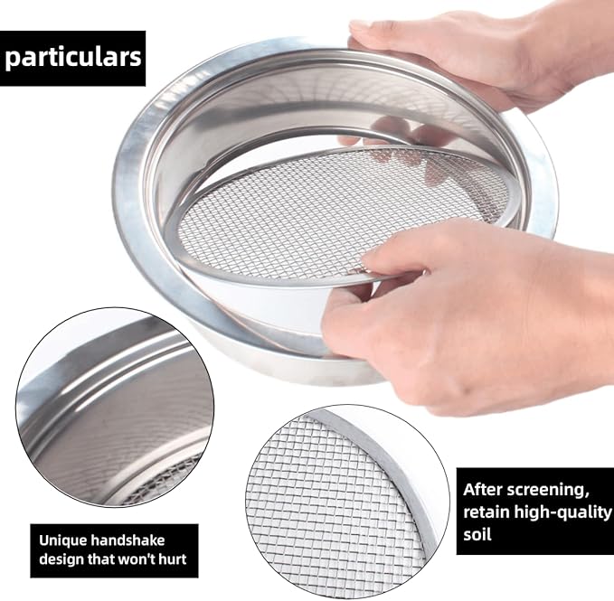 Garden Sieve Sifting Soil Sifter5 Sieve Mesh Filter Sizes and Shovel Stainless Stackable Gardening Sifting Screen Pan for Dirt Sand Rock Filtration Compost and Bonsai.