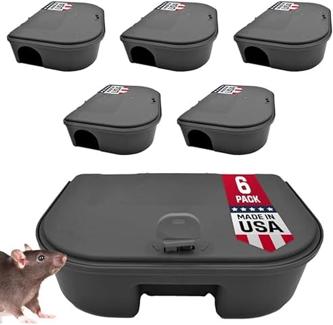 Exterminators Choice Mouse Bait Station Kit - Heavy-Duty Indoor &amp Outdoor Use - Bait Stations for Yard - Secure Key-Lock Design - Pack of 6 1 Key Black 4.75in x 3.5in x 1.25in