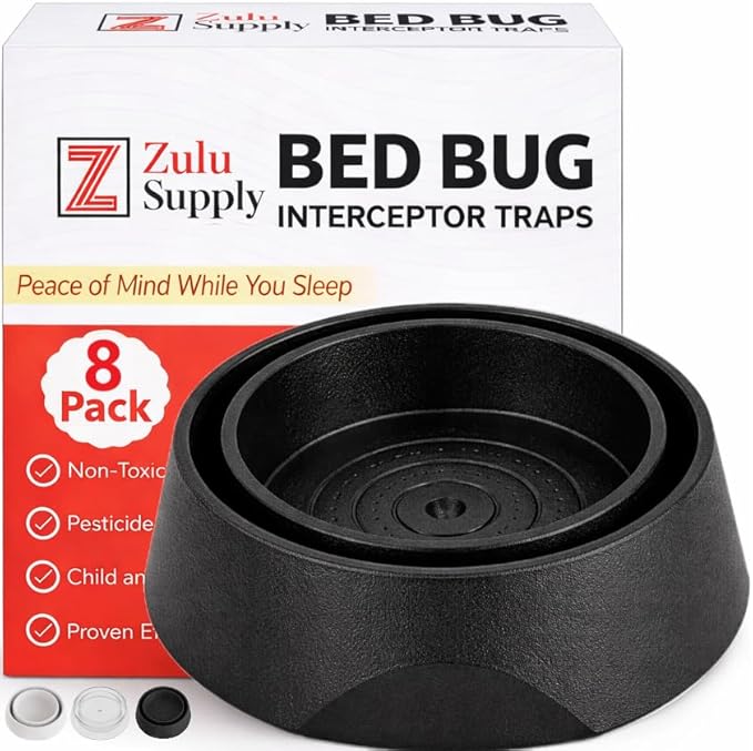 Bed Bug Interceptor Traps – Black 8-Pack Passive Monitor &amp Detection Trap – Universal Fit for Bed &amp Furniture Legs – Reusable Non-Climbable Wall Pest Control Protection (Black 8-Pack)