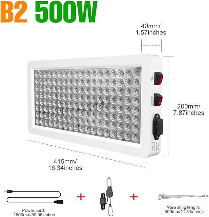 500W LED Plant Gorwing Light Full Spectrum Planting Panel Lamps Veg/Bloom 2Modes AC100-277V Indoor Seed Fill Lamp Red Blue Potted Vegetables UV IR Greenhouse Tent Hydroponic Lighting with Hook US Plug